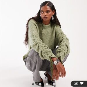 ASOS ruched sleeve sweater in green